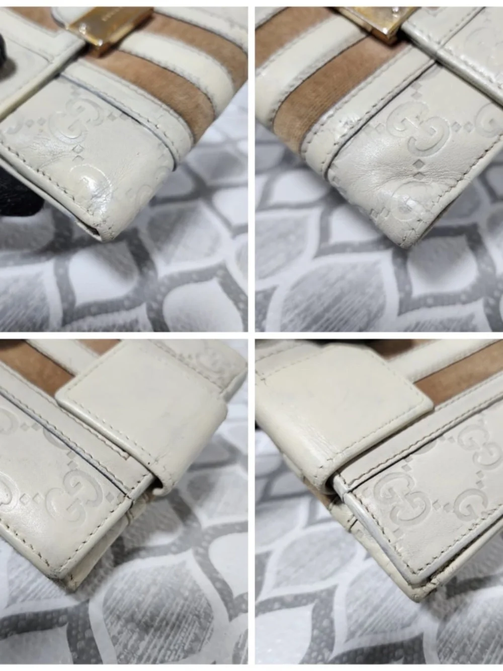 Authentic Gucci Vintage GG Signature Leather Compact Wallet Cream/Brown - Picture 13 of 15
